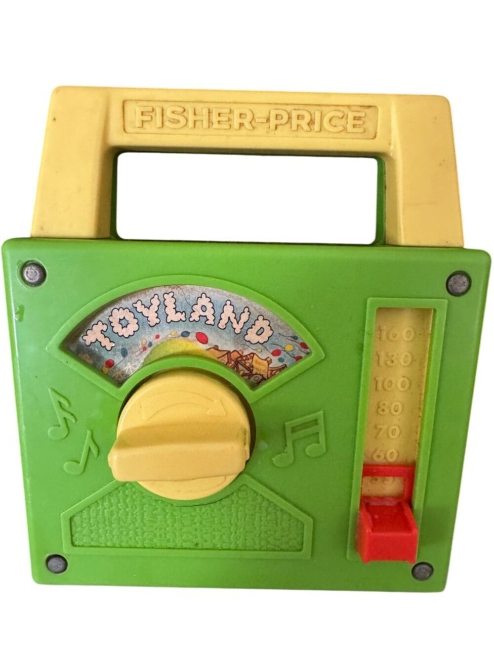 Fisher-Price 1983 Toyland Musical Wind-Up Radio Green & Yellow Vintage Toy VIDEO